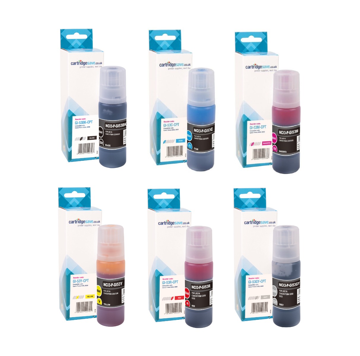 Compatible Canon GI-53 6 Colour Ink Bottle Multipack