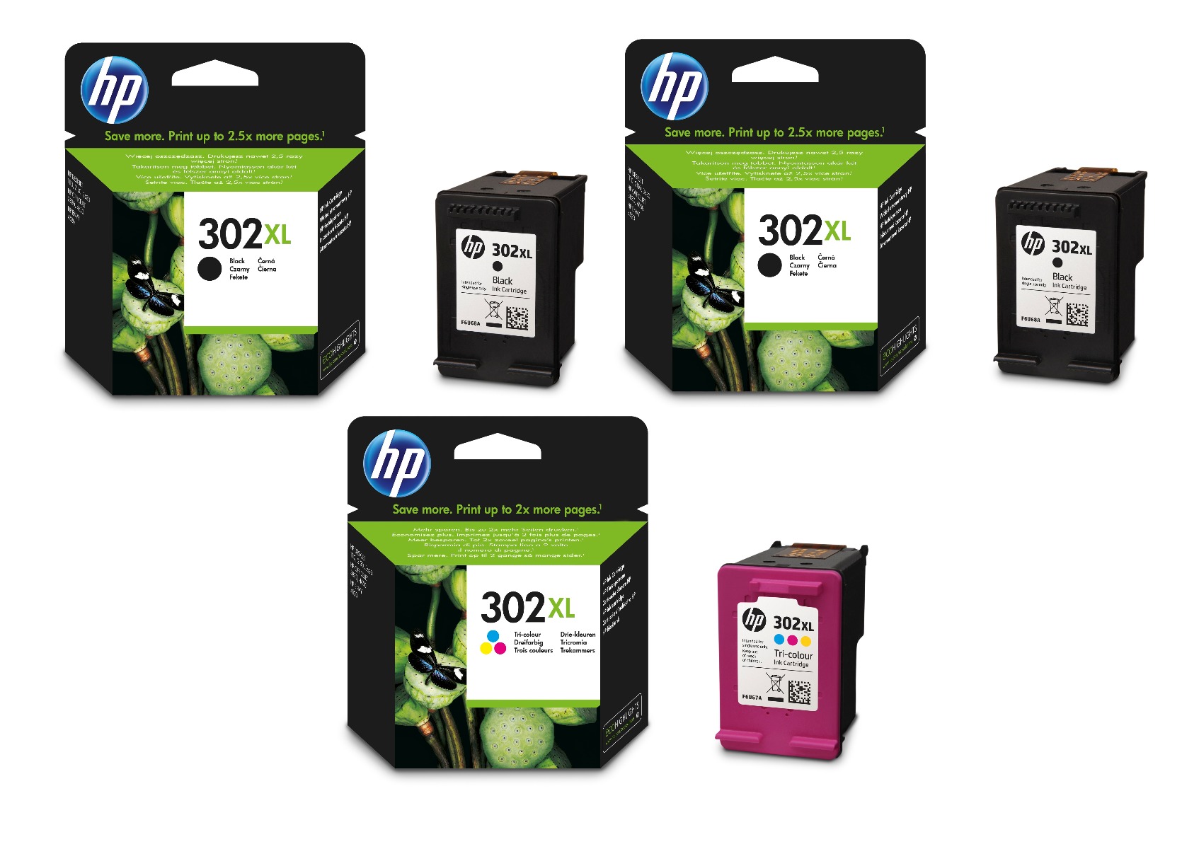 HP 302XL High Capacity 2 x Black & 1 x Tri-Colour Ink Cartridge Multipack