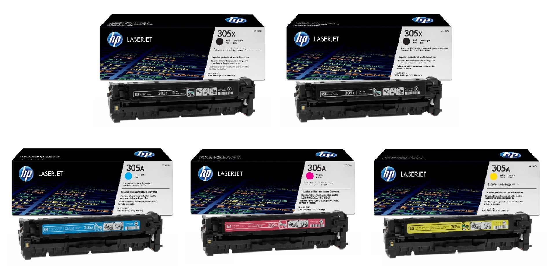 HP 305X / HP 305A 5 Colour Toner Cartridge Multipack (CE410XD & CF370AM)