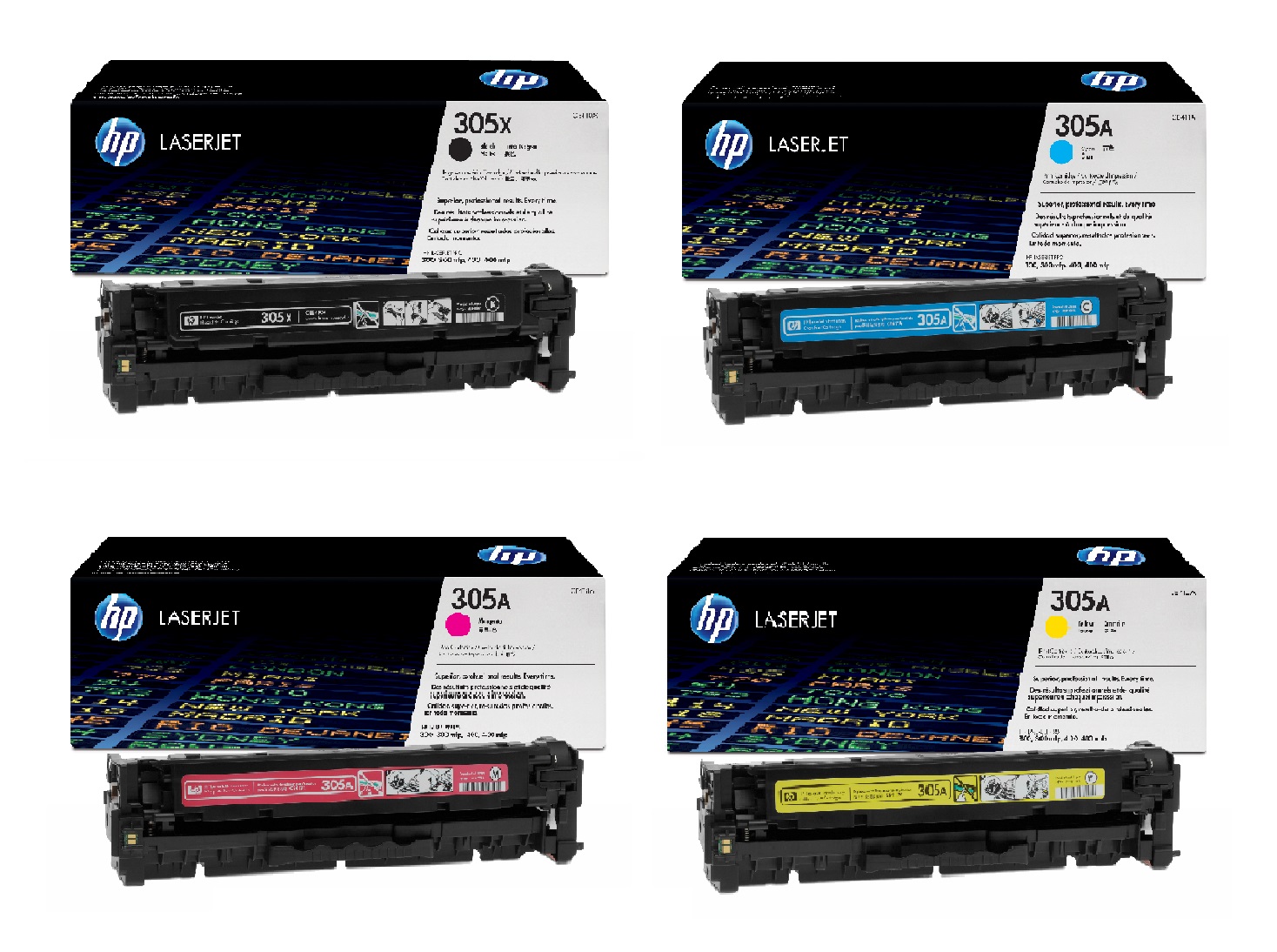 HP 305X / 305A 4 Colour Toner Cartridge Multipack (CE410X & CF370AM)