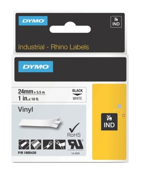 Dymo 1805430 Black On White Vinyl Adhesive Labels 24mm x 5.5m