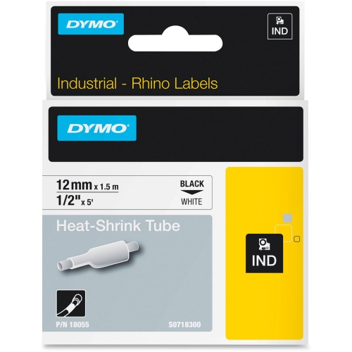 Dymo 18055 Black On White Heat Shrink Non adhesive Tubing 12mm x 1.5m (S0718300)