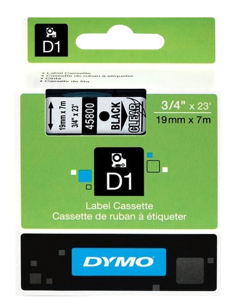 Dymo Black On Clear D1 Adhesive Labelling Tape 19mm x 7m (45800)