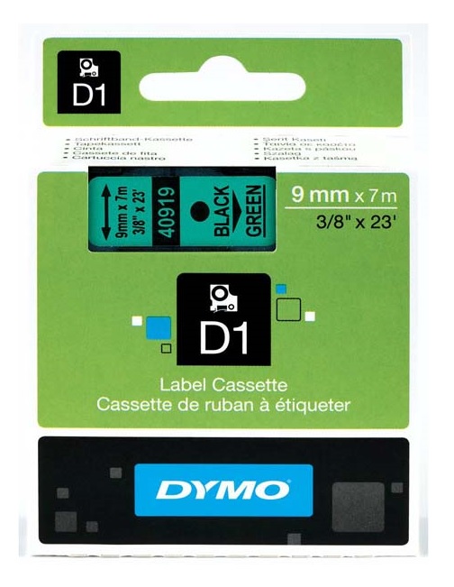 Dymo 40919 Black On Green D1 Adhesive Labelling Tape 9mm x 7m (S0720740)