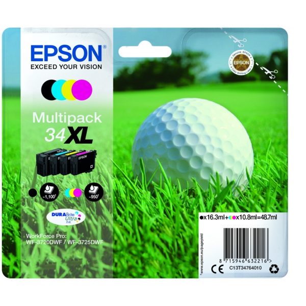 Epson 34XL High Capacity 4 Colour Ink Cartridge Multipack (T3476 Golf Ball)