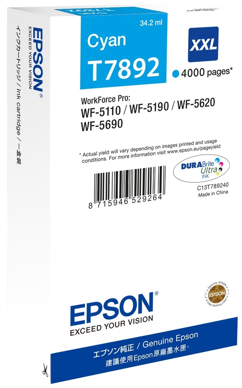 Epson T7892 XXL Extra High Capacity Cyan Ink Cartridge - (C13T789240)