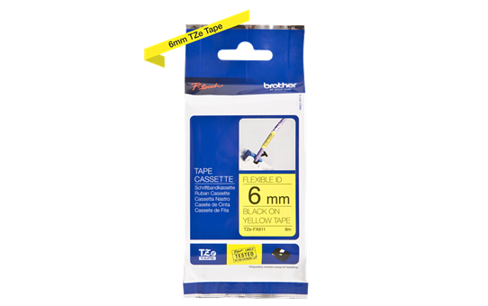 Brother TZe-FX611 Black On Yellow Flexi ID P-Touch Adhesive Labelling Tape 6mm x 8m