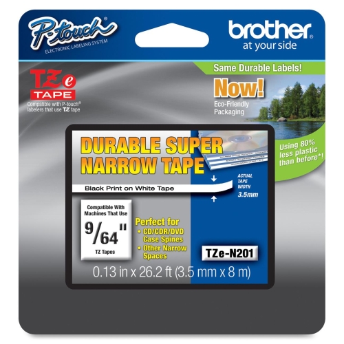 Brother TZe-N201 Black On White Non-Laminated P-Touch Adhesive Labelling Tape 3.5mm x 8m