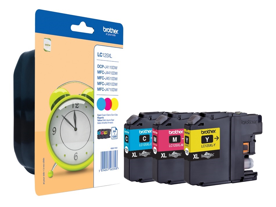 Brother LC125XL High Capacity 3 Colour Ink Cartridge Multipack (LC-125XLRBWBP)