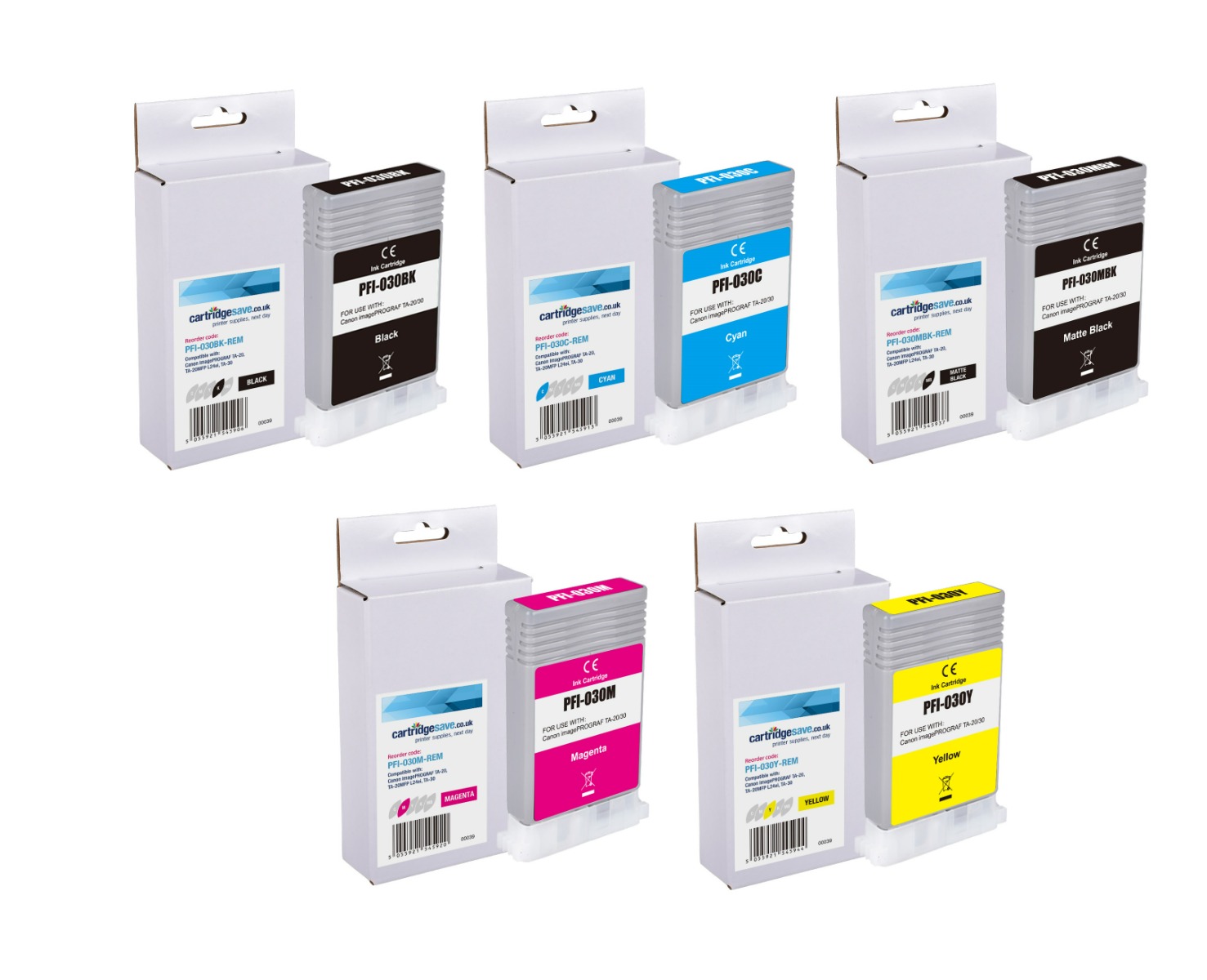 Compatible Canon PFI-030 5 Colour Ink Cartridge Multipack