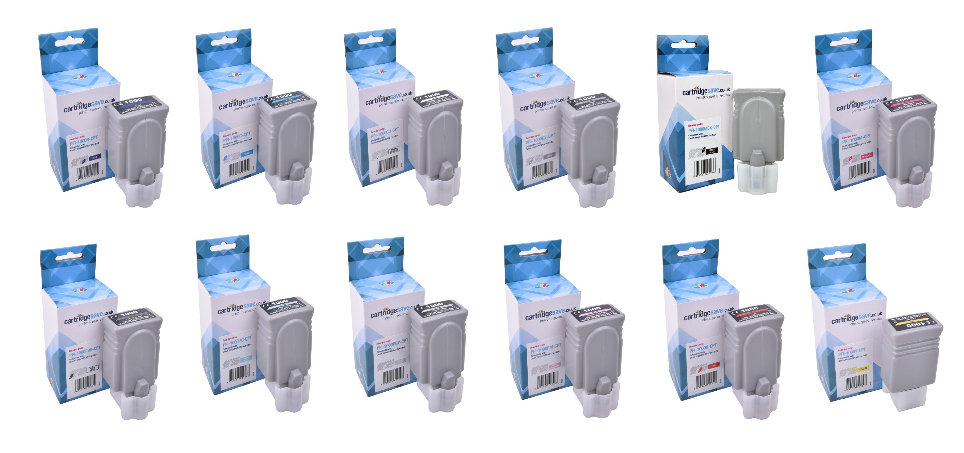 Compatible Canon PFI-1000 12 Colour Ink Cartridge Multipack