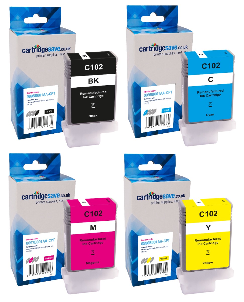 Compatible Canon PFI-102 4 Colour Ink Cartridge Multipack