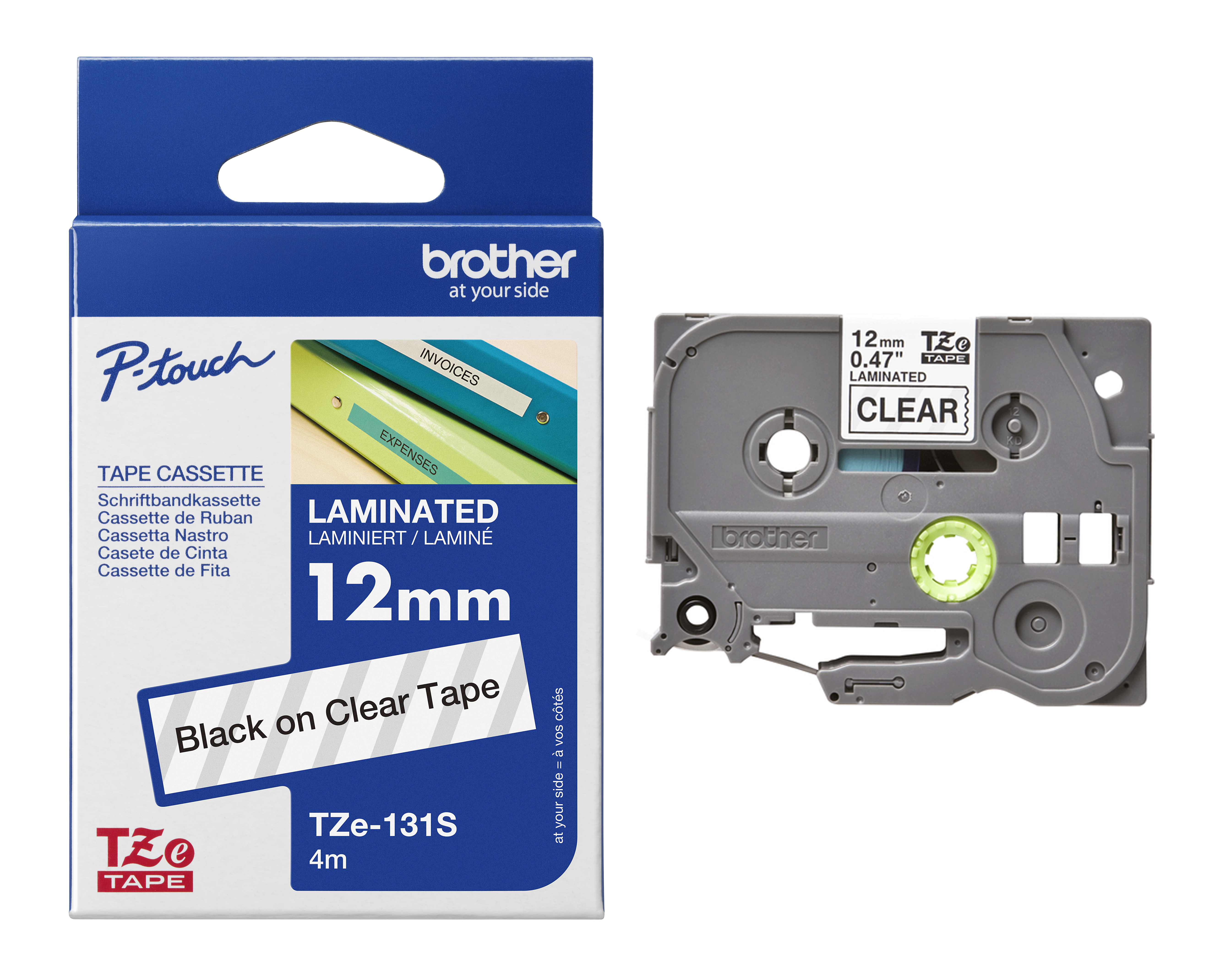 Brother TZe-131 Black On Clear Laminated P-Touch Adhesive Labelling Tape 12mm x 8m