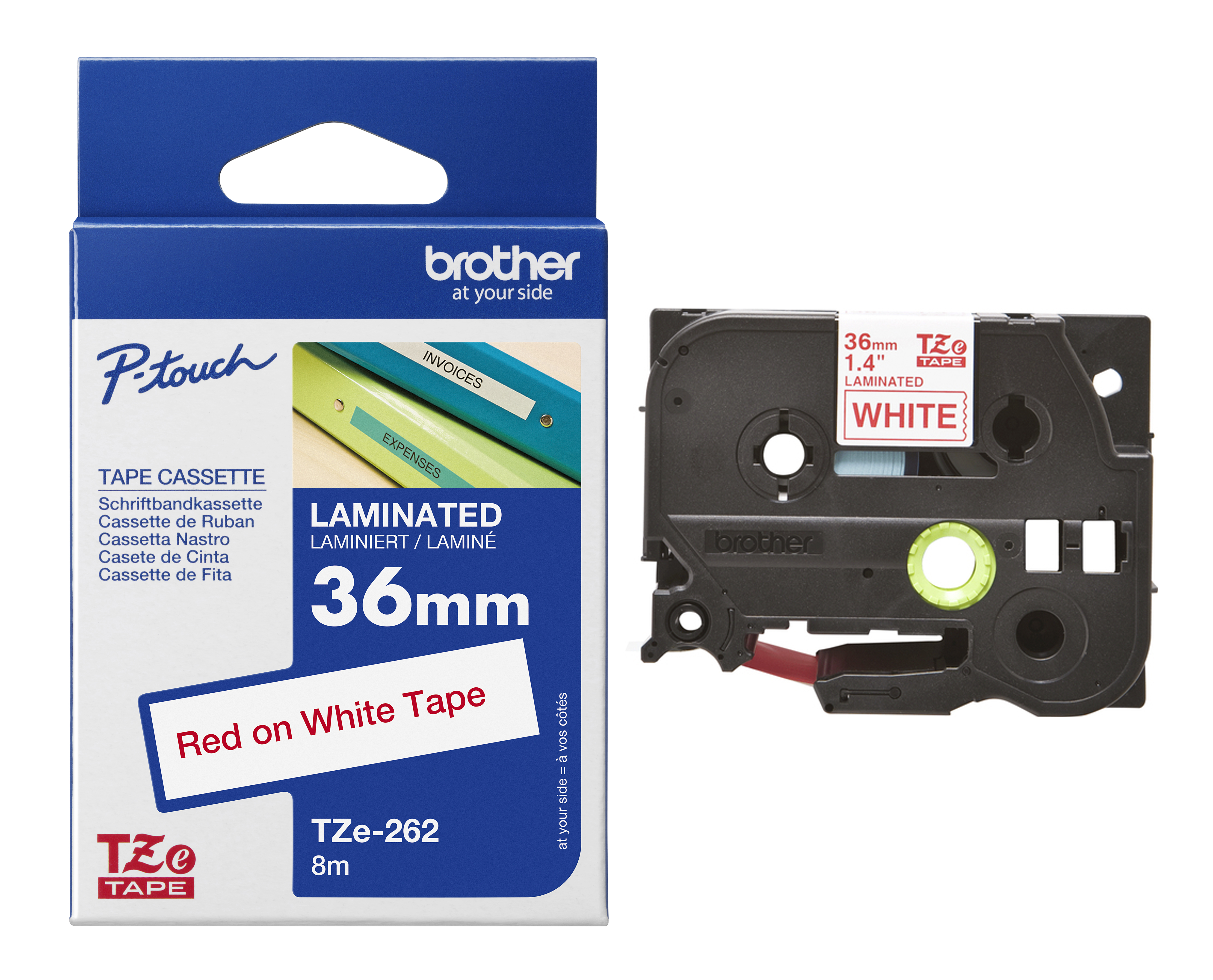 Brother TZe-262 Red On White Laminated P-Touch Adhesive Labelling Tape 36mm x 8m