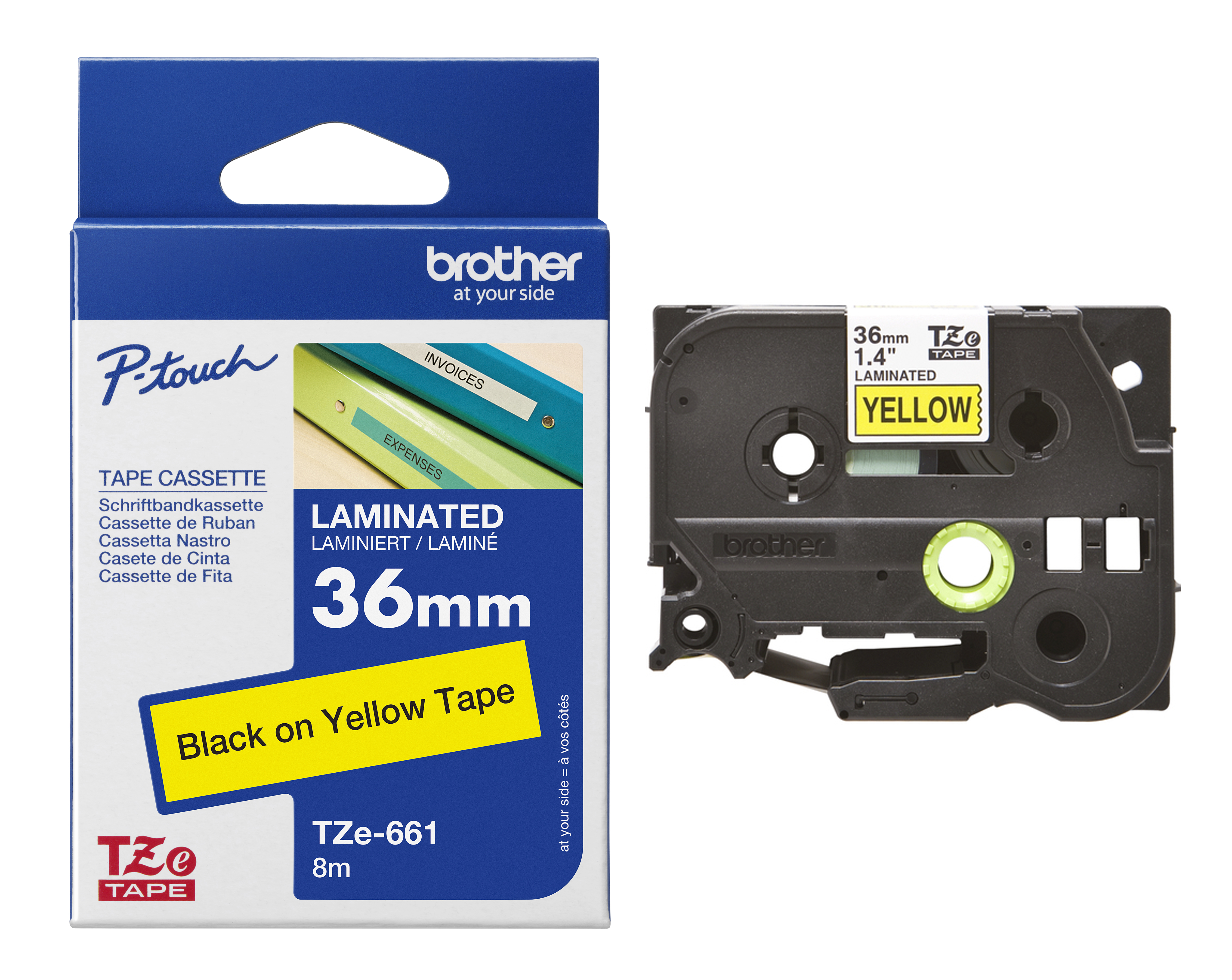 Brother TZe-661 Black On Yellow Laminated P-Touch Adhesive Labelling Tape 36mm x 8m