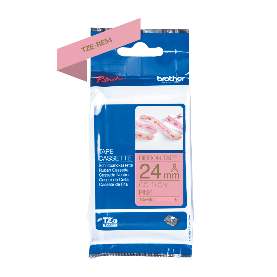 Brother TZE-RE54 Gold On Pink Non-Adhesive Ribbon Tape Cassette 24mm x 4m